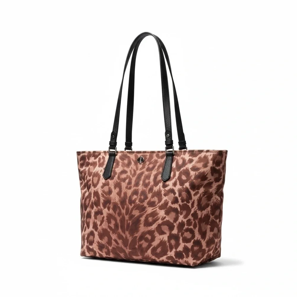 KATE SPADE Leopard Print Tote Bag with Black Straps